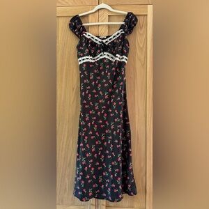 Inspired Hearts Black Dress with red Floral Design
